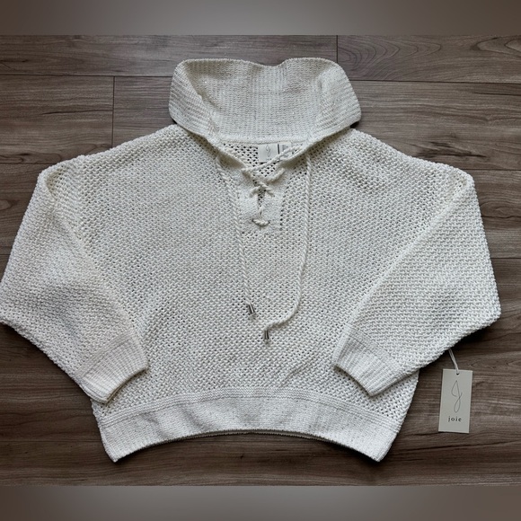 JOIE Cross Stitch Silver Sparkle Cream Knit Pullover Sweater Women’s Sz L NWT - Picture 2 of 11